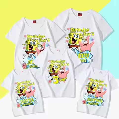 SpongeBob SquarePants Birthday T-shirts Family Matching Outfits Cartoon Anime Pattern Printed DAD MO