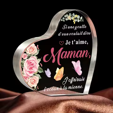 1pc, Heart-Shaped Acrylic Plaque With French Inscription, "Je T'aime, Maman" Engraved Mother's Day/B
