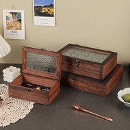 Antique Begonia Flower Glass Storage Box Home Jewelry Item Storage Window Wooden Ornaments Solid Woo