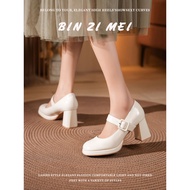 Benzimei ฝรั่งเศสวินเทจแมรี่เจนรองเท้าแพลตฟอร์มกันน้ํารองเท้าส้นสูงทาสีใหม่ < Ne1> < Ne3> ส้นหนา < N