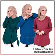 FC Mart – Rib Cotton Muslimah Blouse / Baju Blouse Labuh / Long Sleeve Plain T Shirt / Blause Lengan Panjang Plus Size
