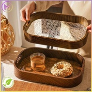 Begonia Motif Glass tray with Wooden Edge/Glass tray/Transparent Aesthetic Tea tray Home Living Room