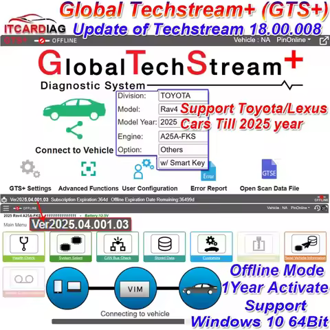 2025 Cars GTS+ Global Techstream+ 2025.04.001 One Year for Toyota/Lexus Update of Techstream V18 Dia