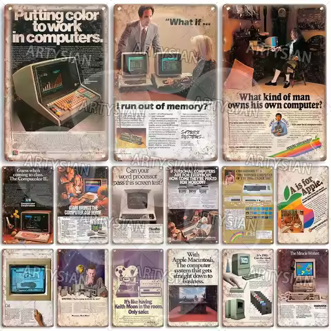 Electronic Equipment Ads Metal Sign Computer Game Console Plaque UNIVAC Magnavox Sirius Sanyo Commod