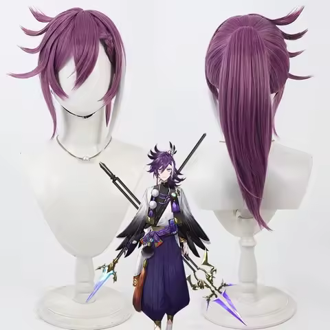Virtual YouTuber Banzoin Hakka Cosplay Wig Banzoin Hakka 60cm Long Purple Mixed Gray Heat Resistant 