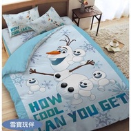 台灣製 台灣直送✈️ Olaf床單 粉藍色床笠 枕頭套 被套 枕頭袋 被袋 三件套 四件套 雪寶 Frozen 魔雪奇緣小白 單人床 雙人床 單人被袋 雙人被袋 台灣限定 台灣代購