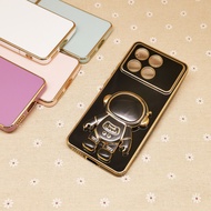 Xiaomi Poco X6 Pro Cute Spaceman Mobile Phone Stand Housing Gold Accent I Ring Holder Silicone Cover