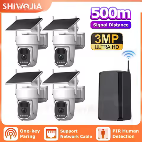 SHIWOJIA 3MP Solar Security Camera System Wireless WiFi Surveillance Camera Kits Rechargeable Batter