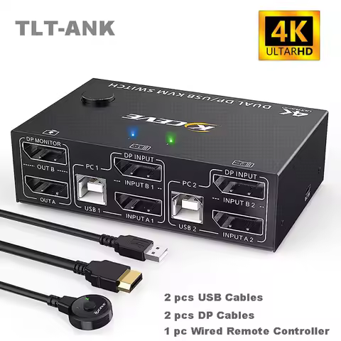 DP Dual Monitor KVM Switch DisplayPort 1.4 8K@30Hz 4K@144Hz DP Extended Display KVM Switch for 2 Com