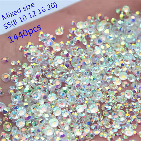 Cong Shao Mixed Size SS(8 10 12 16 20) AB Stone Glass Gem Clear AB 3D Nail Rhinestones,1440Pcs Flat 