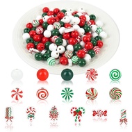 245 Manik Kayu Krismas Merah Hijau untuk Kraf Krismas, Manik Kayu, Gula-gula Tongkat, Manik Hiasan B
