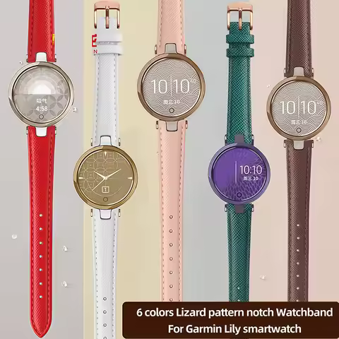 Cowhide strap For Garmin Lily Smart Sports Wrist Band Women's Fashion 6 colors Lizard pattern notch 