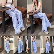 Long Pants lll Freesize BA055 Striped Straight-Leg Style Elastic Waist Cotton Fabric Good Comfortabl