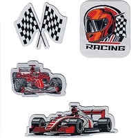 Formula Cars F1 Racing Iron-On Patches Set – 4pcs Embroidered Appliqué for Jackets, Backpacks, Jeans
