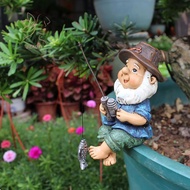 [maybeauty] Fishing Gnome Sitter Funny UV Resistant Resin Decorative Outdoor Garden Lawn Gnome For Y