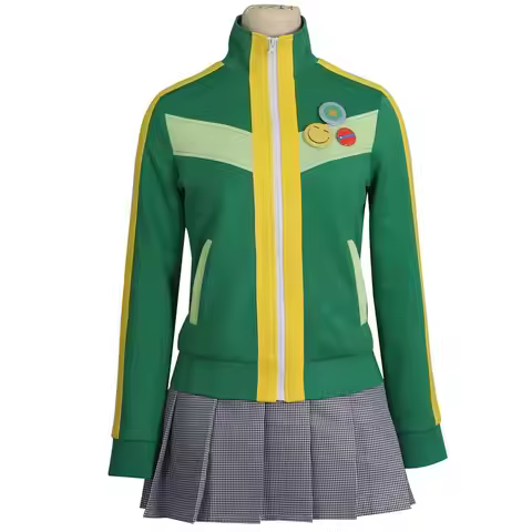 Chie Satonaka Cosplay Costume Persona 4 Green Jacket Plaid Skirt Full Set Women Anime Game Halloween