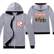 DFHY TOP★Roblox roblox เสื้อแจ็คเก็ตมีซิปลายโลกเสมือนจริงสำหรับเด็กใส่ในฤดูใบไม้ร่วงและฤดูหนาวเสื้อต