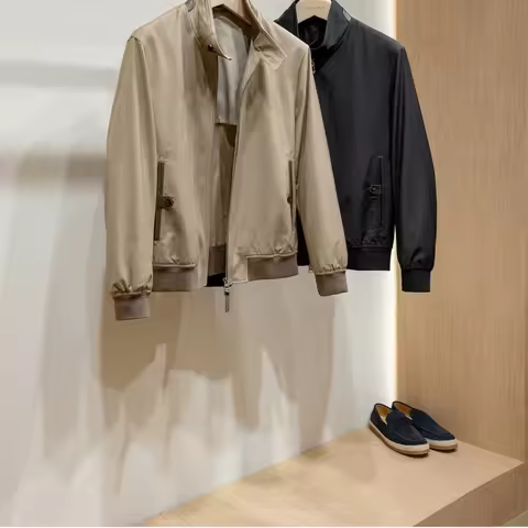 Fine spun wool blended high-quality spring and autumn men's casual stand up collar jacket