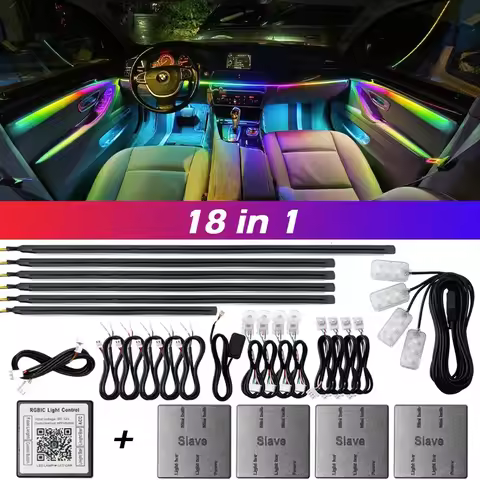 18 in 1 Dual Zone Symphony Streamer Car Ambient Light Interior LED Full Color RGB Neon Acrylic Strip