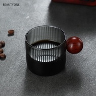 TOPBEAUTY Milk Cup, Glass Gray Espresso Cup, Easy to Clean with Wood Handle Multipurpose High Quality Measuring Cup Milk Espresso Shot