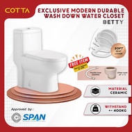 COTTA Betty White One Piece Wash Down Water Closet Toilet Bowl Mangkuk Tandas Duduk Jamban Duduk Toilet Seat S-Trap