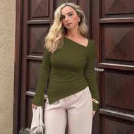 Asymmetrical Hem Long Sleeve Solid Color T-Shirt Top , Minimalist Fashion For Casual Daily Wear Basi