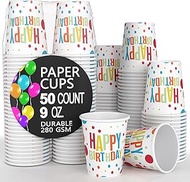 Exquisite Birthday Paper Cups - 9 oz Disposable Coffee Cups 50 Paper Cups for Hot Drinks/Cold Cups -