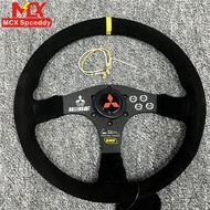 14inch Mitsubishi Ralliart Suede Racing Steering Wheel 350mm Flat Universal JDM OMP Steering Wheels Black Stitching