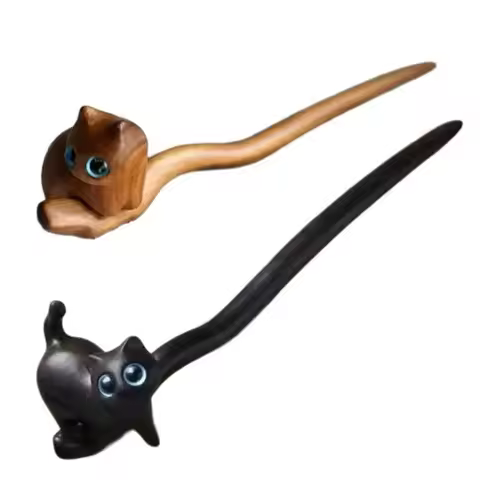 Gift Wooden Sandalwood Cat Headpiece Stick Vintage Blackwood Kitty Hair Stick Nifty U-shaped Hanfu A