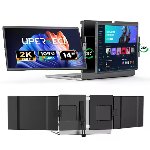 UPERFECT 14" 2K Triple Portable Monitor with 360° Rotation Stand 2240x1400 QHD IPS Laptop Screen Ext