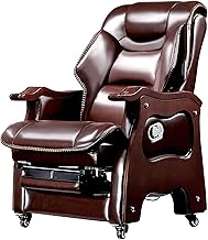 SMLZV Executive Office Chairs,Solid Wood Cowhide Boss Recliner with Massage Function,Ergonomic Business Chair with Footrest,Comfortable Gaming Chair (Color : Brown)