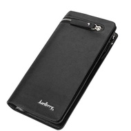 Men Bifold Wallet Clutch Bag PU Leather Large Capacity Credit Card Holder Zipper Vintage Organizer Purse (Black)