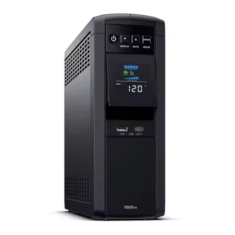 CP1500PFCLCD PFC Sinewave UPS Battery Backup and Surge Protector, 1500VA/1000W, 12 Outlets, AVR, Min