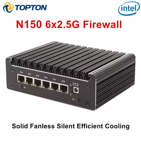Intel N150 7505 6305 6x i226-V 2.5G Solid Firewall Router Fanless Mini PC DDR4 NVMe 1*COM Type-C pfS