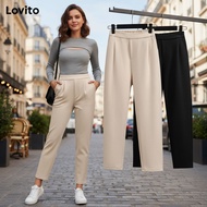 Lovito Women's Plus Size Curve Casual Plain Pants LNM65004