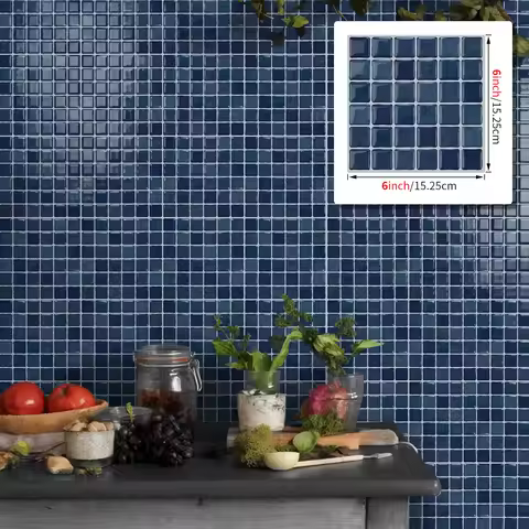 Blue Mosaic Tile Stickers 15.25x15.25cm, Peel and Stick Waterproof Wall Decals for Home