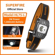 SUPERFIRE HL75-L 2W Mini LED Headlamp Induction Rechargeable Headlight USB C Sensor Head Flashlight 
