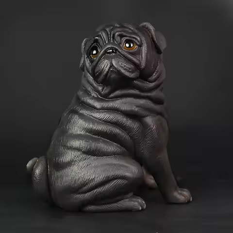 Artificial Pug Dog Model Statue Realistic Reusable Plastic Pug Dog Model Statue Cute For Home Or Gar