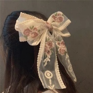 Embroidered Straw Bow Hairpin Day Sweet Embroidered Lace Bow Hairpin Japanese Sweet Embroidered Big 