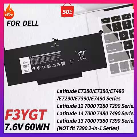 F3YGT DJ1J0 Laptop Battery for Dell Latitude 12 7000 7280 7290/13 7000 7380 7390 P29S002/14 7000 748