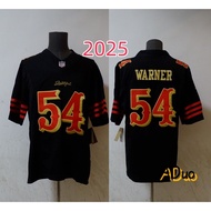 San Francisco 49ers T-shirt #   54 Soccer Fred Warner Black 2025 Rivalries Collection