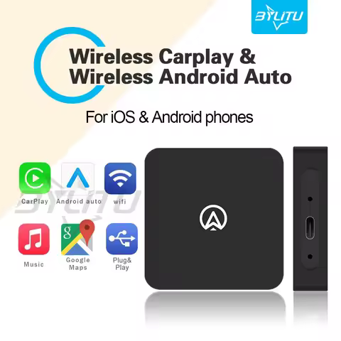 BYLITU Mini 5.0 CarPlay/Android Auto wired to wireless adapter. A plug&play 2-in-1 adapter suitable 