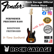 Fender American Performer Precision Bass Guitar, Rosewood Fretboard - 3-Tone Sunburst