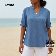 Lovito Women's Plus Size Curve Casual Solid Color Button Down Basic Blouse LBL18309