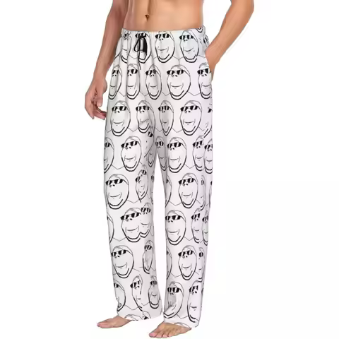 Custom Smiling Wholesome Wojak Soyjak Stockings Funny Meme Men Pajama Pants Lounge Sleep Sleepwear B
