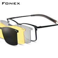 FONEX Titanium Gọng kính người đàn ông thiết kế thương hiệu vuông clip trên Flip-up Kính mắt tùy chỉ
