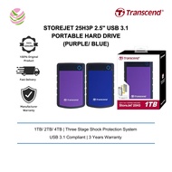 Transcend StoreJet 25H3P 2.5" USB 3.1 Portable Hard drive Military-grade shock resistance 1TB/2TB/4T