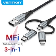 Vention USB Cable USB 2.0 A to Micro B Type C Lightning Cable Male to Male 3 in 1 Aluminum alloy 4.4