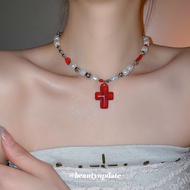 DREJEW y2ky sweet and cool style crystal love cross pendant necklace retro versatile temperament cla