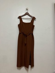 BANANA REPUBLIC 棕色側下襬微開衩設計肩帶背心連身洋裝 / 4